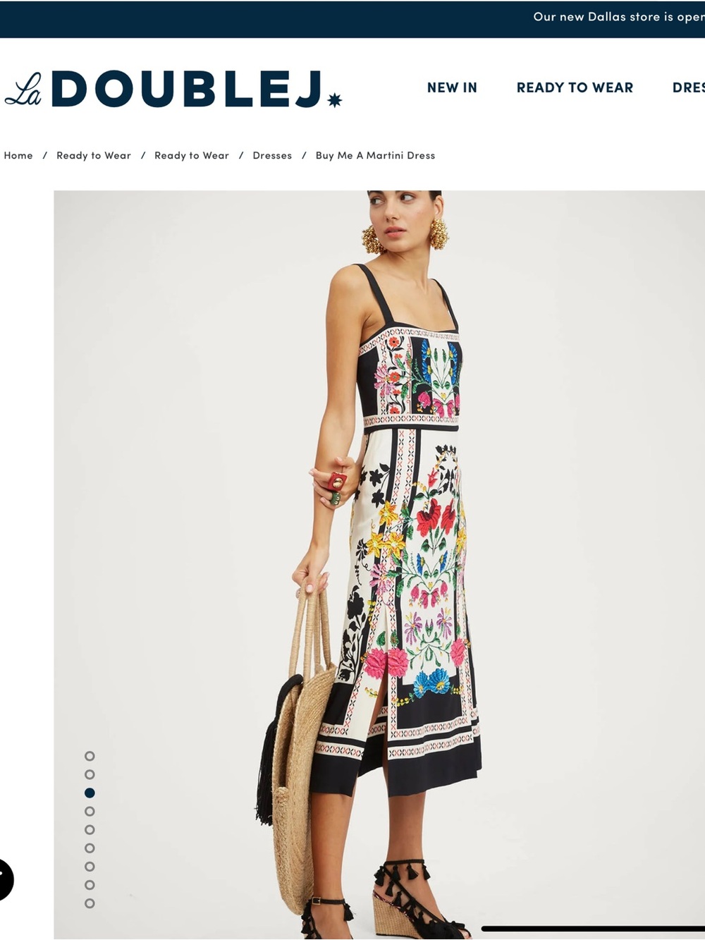 LA DoubleJ Black Trim Floral-Panel Midi Dress